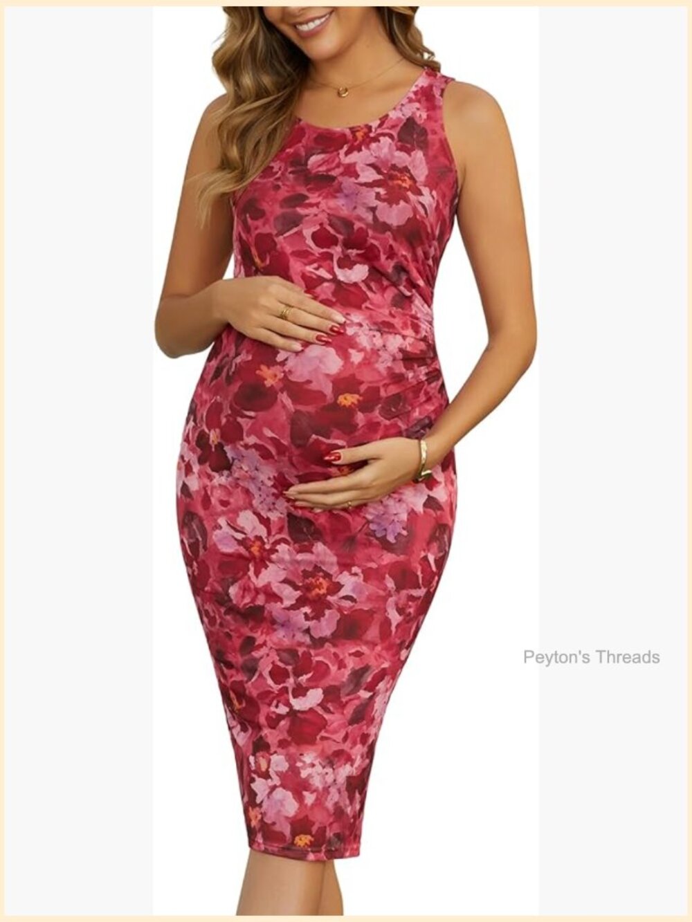Womens Maternity Bodycon Mesh Sleeveless Tank Ruched Split Midi Dress - Formal